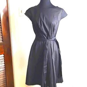 Pukavt Black Dress with Tie Belt, Cap Sleeves & Flowy Skirt, Size XL, NWOT